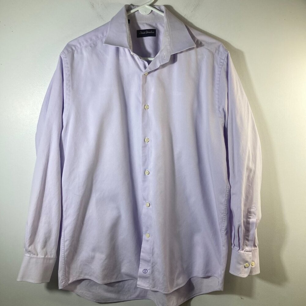 Mens David Donahue Button Dress Shirt Textured Lavendar 161/2 34/35 Cotton